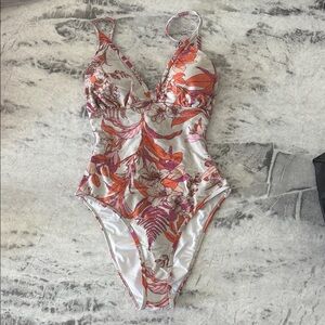 Cupshe Tropical Floral One Piece - Orange and Pink